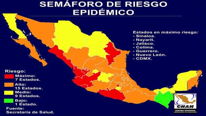 7 estados en rojo y 1 en verde en la actualización del semáforo epidemiológico