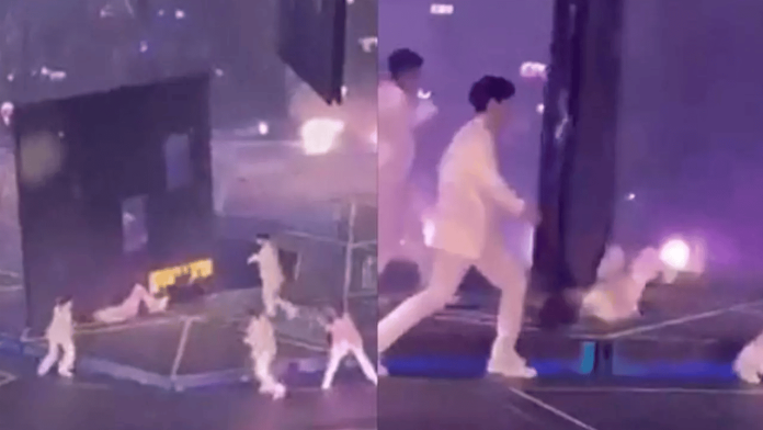 Pantalla gigante cae sobre bailarines de la banda Mirror