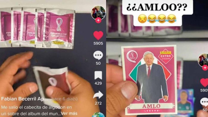 Joven compra sobres del álbum del Mundial en Tepito y le sale estampa de AMLO