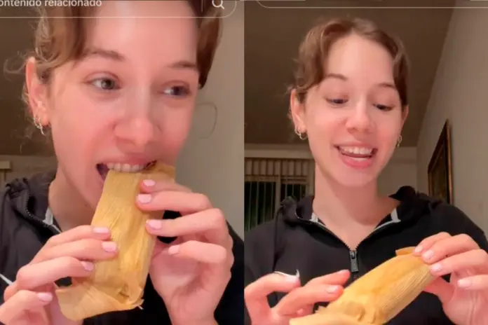 #Video: Joven se vuelve viral tras probar por primera vez el tamal mexicano con todo y hoja