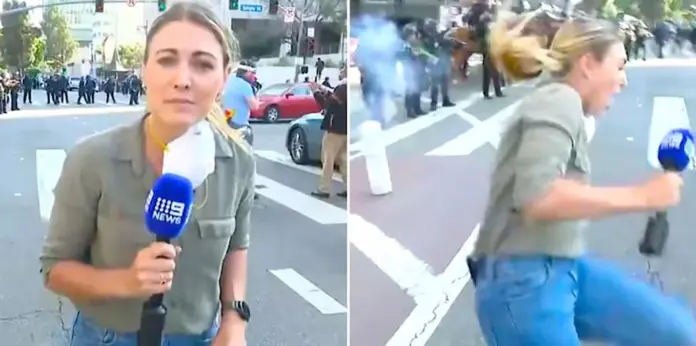 #Video: Policía dispara una bala de goma contra periodista australiana que cubría la protesta contra las redadas migratorias en Los Ángeles