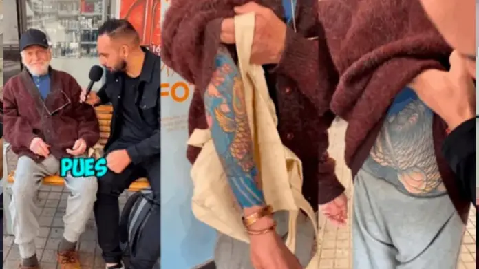 #Video: Adulto mayor sorprende con cuerpo totalmente tatuado