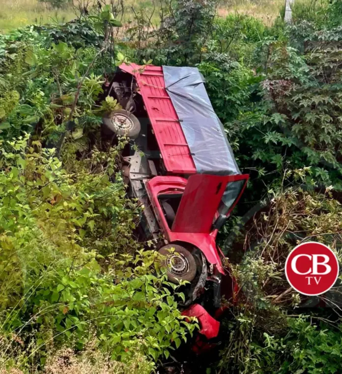 La unidad quedó recostada en la maleza