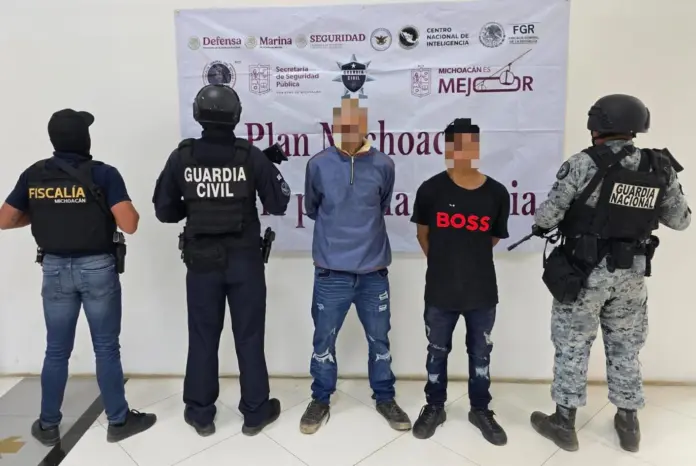 Tras operativo en Uruapan, rescatan a dos personas privadas de la libertad y detienen a dos implicados
